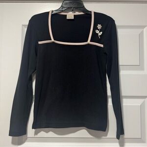 Black Blouse with Pink Trim and Flower